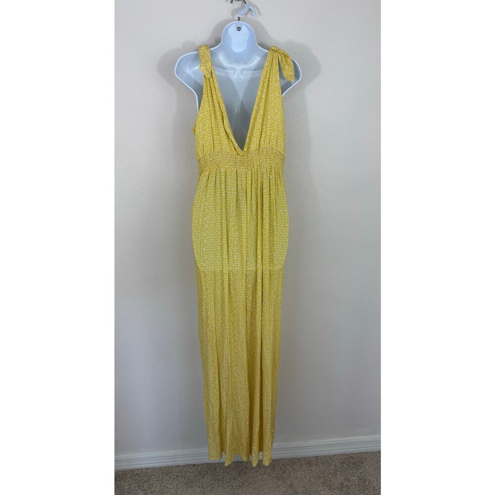 Shinestar NWT Yellow Tie Shoulder Wide Leg Resort Jumpsuit Large - Picture 5 of 8